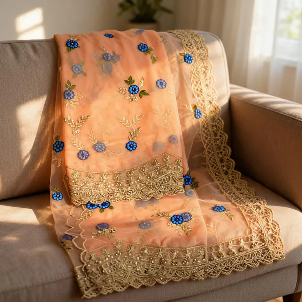 Orange_Net_Thread_Embroidery_Cutwork_Border_Dupatta_For_Women