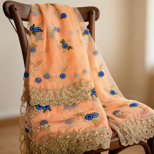 Orange_Net_Thread_Embroidery_Cutwork_Border_Dupatta_For_Women