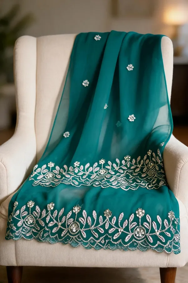 Sea_Green_Georgette_Silver_Border_Dupatta_For_Women