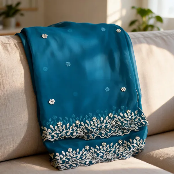 Blue_Georgette_Silver_Border_Dupatta_For_Women