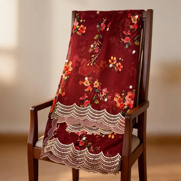 Maroon_Georgette_Printed_Sequins_Cut_Work_Dupatta_For_Women
