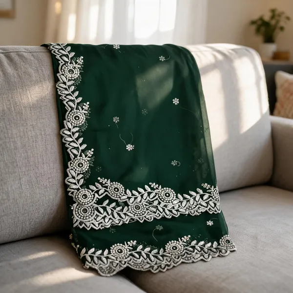 Bottle_Green_Georgette_Silver_Border_Dupatta_For_Women