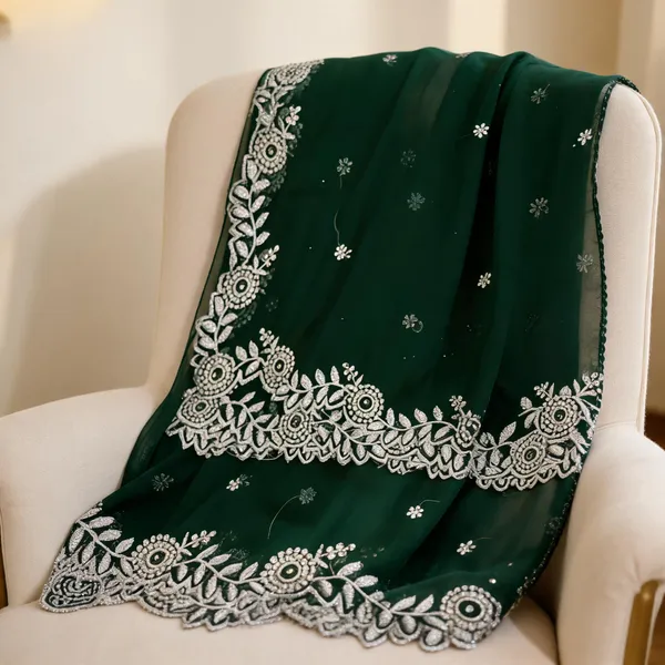 Bottle_Green_Georgette_Silver_Border_Dupatta_For_Women
