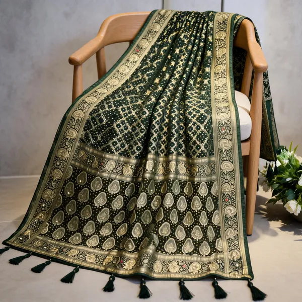 Green_Georgette_Bandhani_Zari_Woven_Dupatta_For_Women