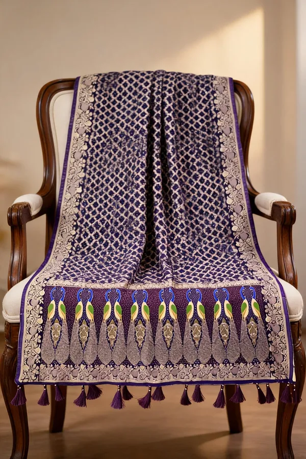 Violet_Georgette_Peacock_Meenakari_Pallu_Designer_Dupatta_For_Women