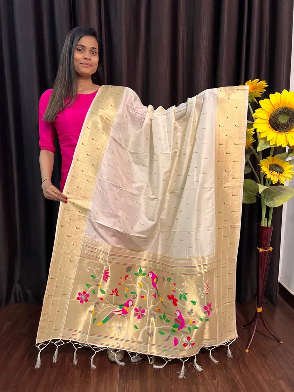 Cream_Silk_Designer_Dupatta_For_Women