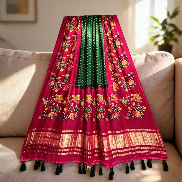 Red_Modal_Silk_Floral_Bandhani_Print_Dupatta_For_Women