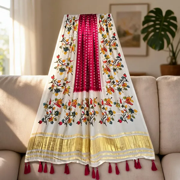 White_Modal_Silk_Floral_Bandhani_Print_Dupatta_For_Women
