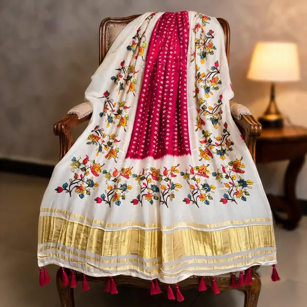 White_Modal_Silk_Floral_Bandhani_Print_Dupatta_For_Women
