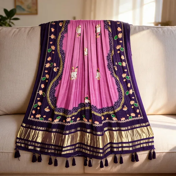 Violet_Modal_Silk_Pichwai_Handwork_Dupatta_For_Women
