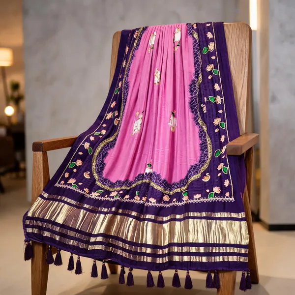 Violet_Modal_Silk_Pichwai_Handwork_Dupatta_For_Women