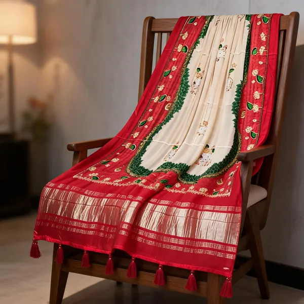 Red_Modal_Silk_Pichwai_Handwork_Dupatta_For_Women