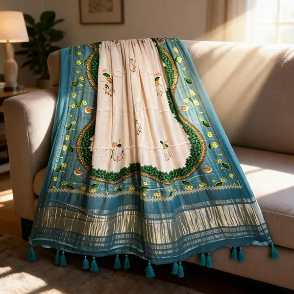 Emerald_Green_Modal_Silk_Pichwai_Hand_Work_Dupatta_For_Women