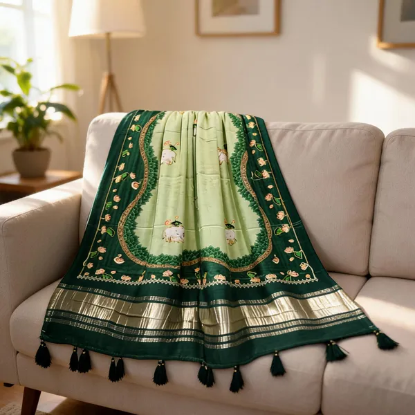 Green_Modal_Silk_Pichwai_Hand_Work_Dupatta_For_Women