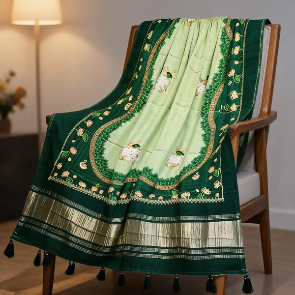 Green_Modal_Silk_Pichwai_Hand_Work_Dupatta_For_Women