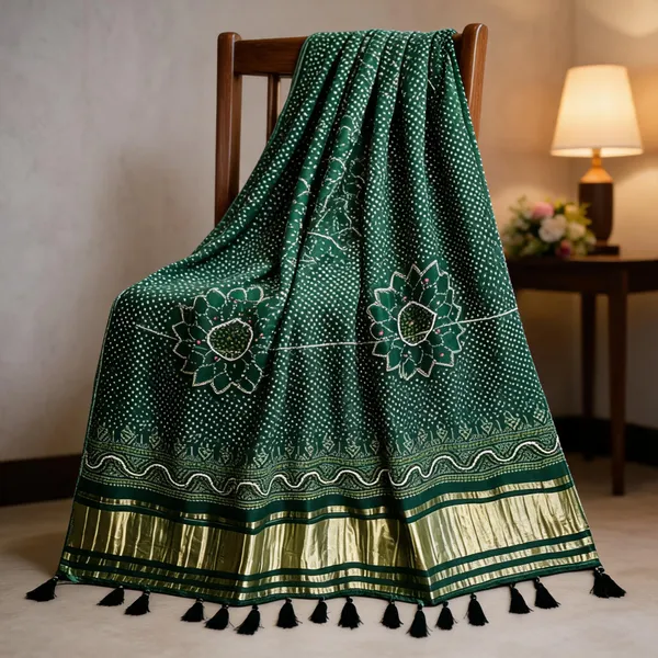 Green_Modal_Silk_Bandhani_Print_Handwork_Dupatta_For_Women