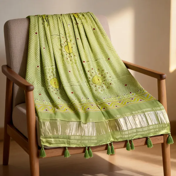 Pista_Green_Modal_Silk_Bandhani_Print_Handwork_Dupatta_For_Women