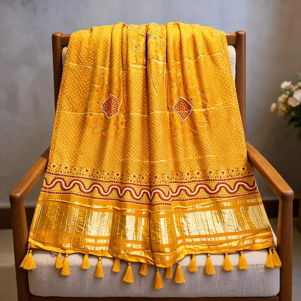 Yellow_Modal_Silk_Bandhani_Print_Handwork_Dupatta_For_Women