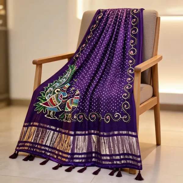 Violet_Modal_Gajji_Silk_Peacock_Print_Dupatta_For_Women
