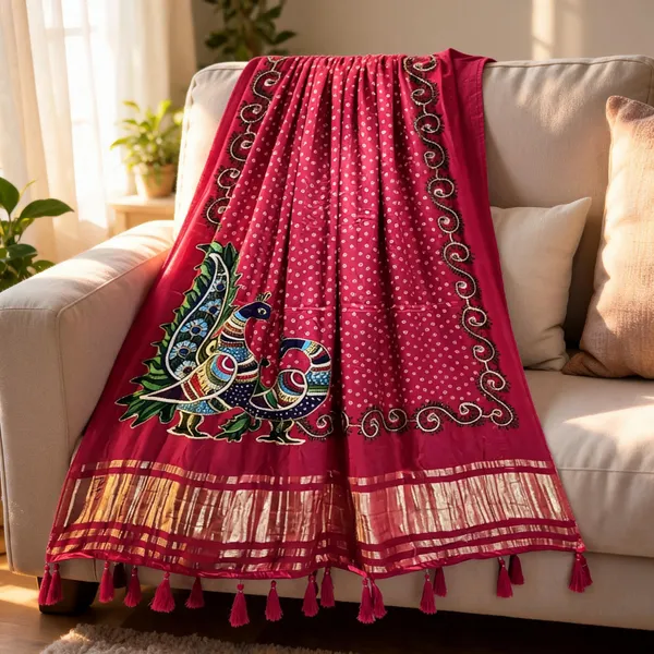 Pink_Modal_Gajji_Silk_Peacock_Print_Dupatta_For_Women