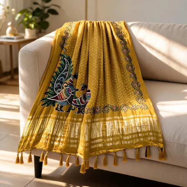 Yellow_Modal_Gajji_Silk_Peacock_Print_Dupatta_For_Women