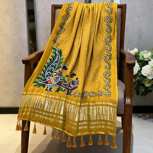 Yellow_Modal_Gajji_Silk_Peacock_Print_Dupatta_For_Women