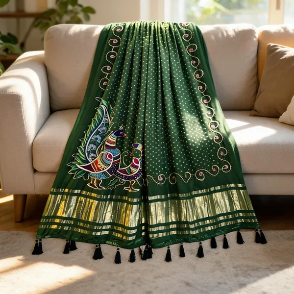 Green_Modal_Gajji_Silk_Peacock_Print_Dupatta_For_Women