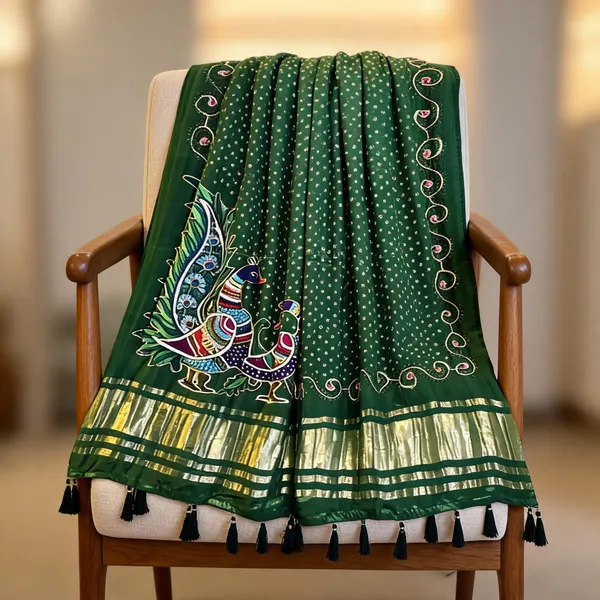 Green_Modal_Gajji_Silk_Peacock_Print_Dupatta_For_Women