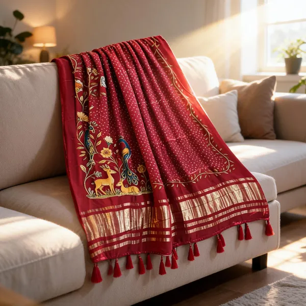Red_Modal_Gajji_Silk_Deer_Print_Dupatta_For_Women