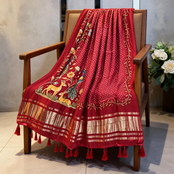Red_Modal_Gajji_Silk_Deer_Print_Dupatta_For_Women