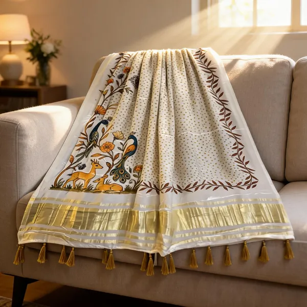 White_Modal_Gajji_Silk_Deer_Print_Dupatta_For_Women