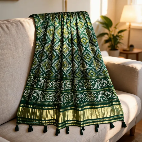 Green_Silk_Gajji_Modal_Bandhani_Figure_Print_Handwork_Dupatta_For_Women