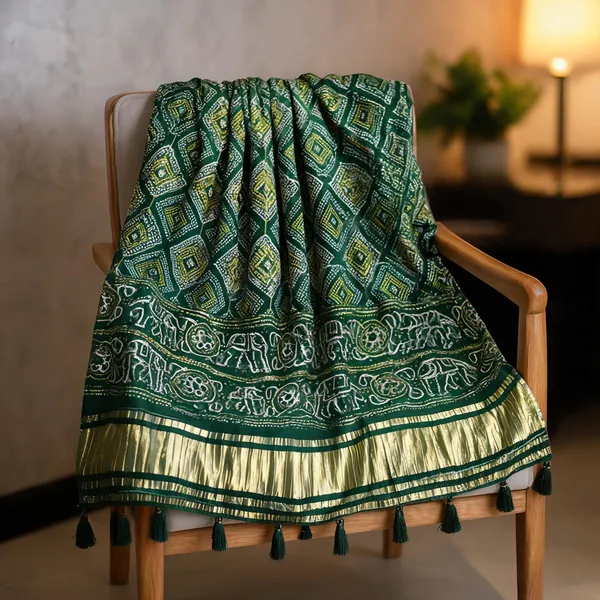 Green_Silk_Gajji_Modal_Bandhani_Figure_Print_Handwork_Dupatta_For_Women