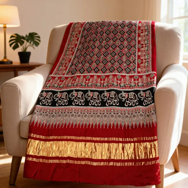 Multicolor_Modal_Silk_Ajrakh_Block_Print_Lagdi_Patta_Dupatta_For_Women