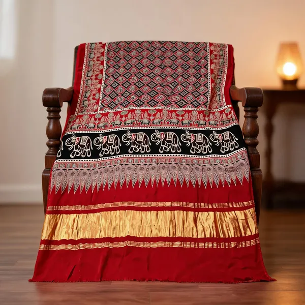 Multicolor_Modal_Silk_Ajrakh_Block_Print_Lagdi_Patta_Dupatta_For_Women