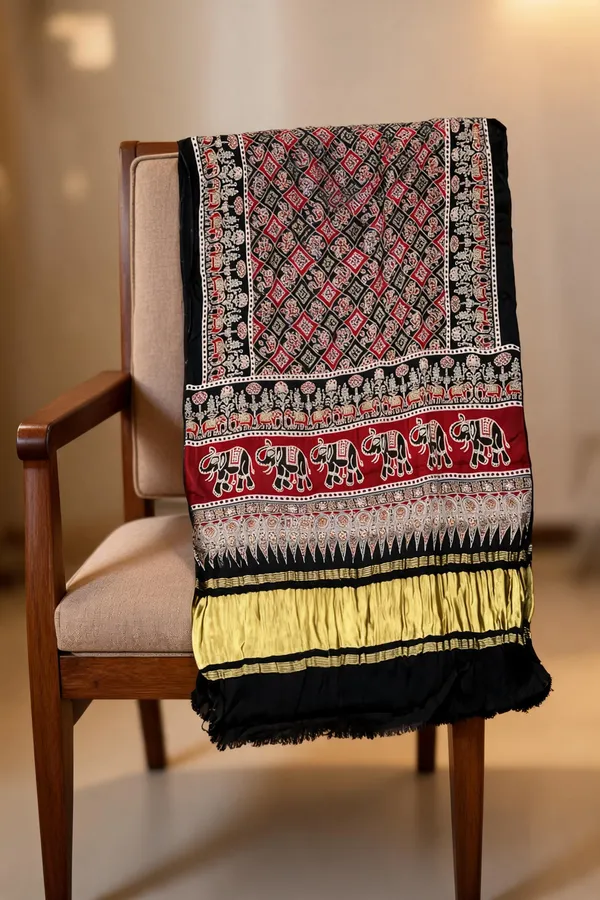 Multicolor_Modal_Silk_Ajrakh_Block_Print_Lagdi_Patta_Dupatta_For_Women