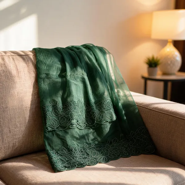 Emerald_Green_Organza_Tone-To-Tone_Embroidered_Border_Dupatta_For_Women