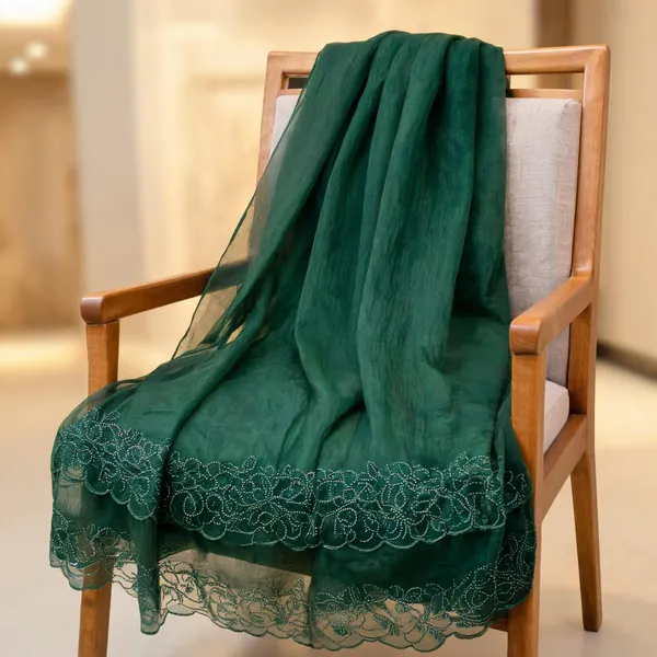 Emerald_Green_Organza_Tone-To-Tone_Embroidered_Border_Dupatta_For_Women