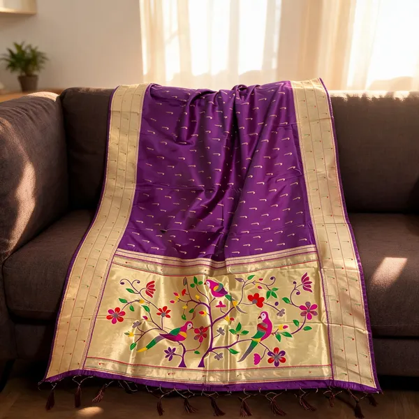 Violet_Silk_Paithani_Parrot_Design_Muniya_Border_Dupatta_For_Women