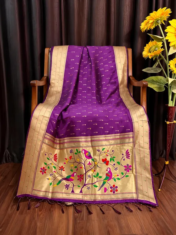Violet_Silk_Paithani_Parrot_Design_Muniya_Border_Dupatta_For_Women