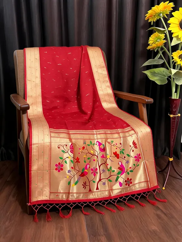 Maroon_Silk_Paithani_Parrot_Muniya_Border_Dupatta_For_Women