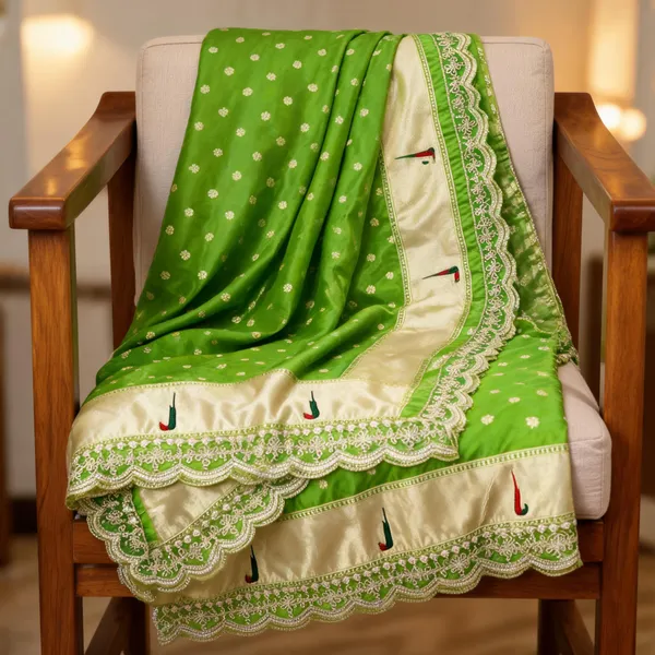 Green_Silk_Paithani_Dola_Muniya_Cutwork_Border_Dupatta_For_Women