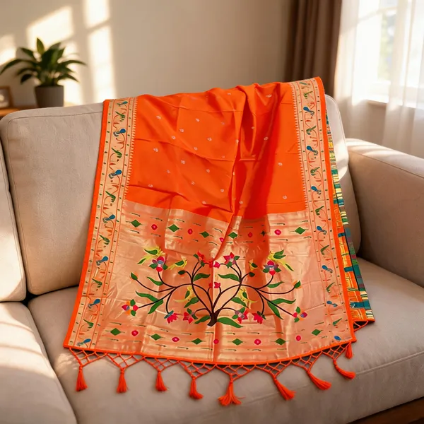 Orange_Paithani_Silk_Tree_Of_Life_Motif_Tasselled_Dupatta_For_Women