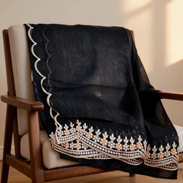Black_Silk_Stone_Work_Border_Dupatta_For_Women