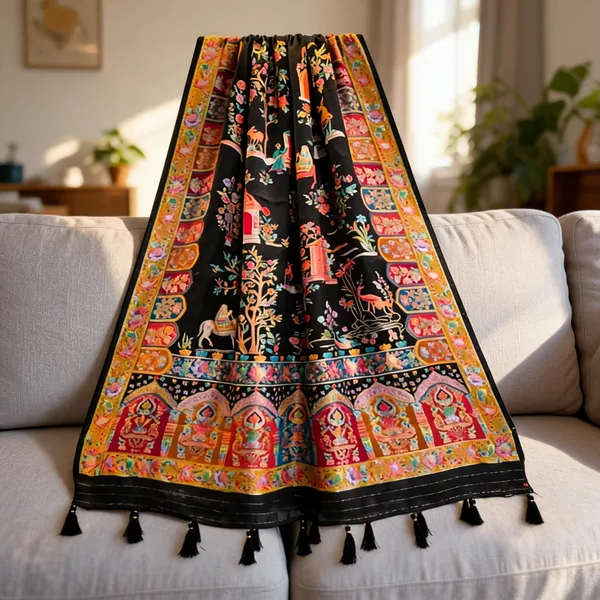 Black_Silk_Pashmina_Print_All_Over_Figure_Design_Dupatta_For_Women