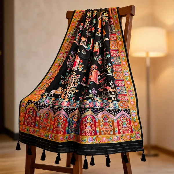 Black_Silk_Pashmina_Print_All_Over_Figure_Design_Dupatta_For_Women