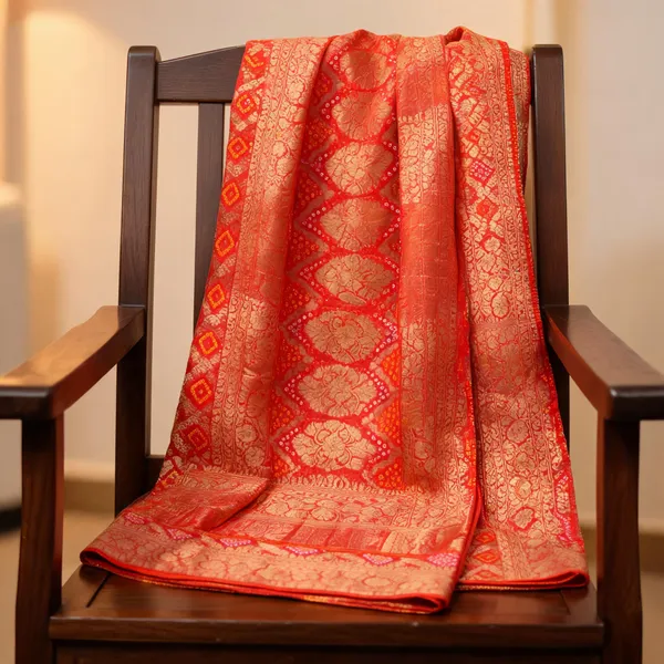 Orange_Viscose_Silk_Bandhani_Zari_Designer_Pallu_Dupatta_For_Women