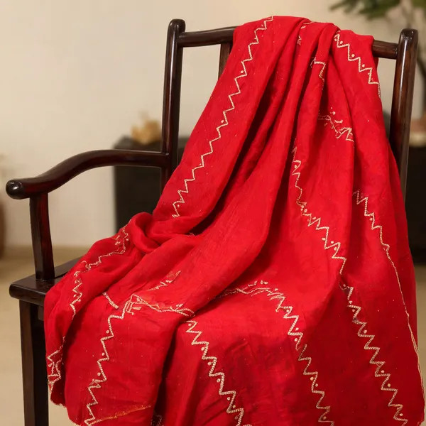 Red_Vichitra_Silk_Sequin_Scalloped_Border_Dupatta_For_Women