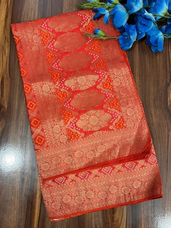 Orange_Viscose_Silk_Bandhani_Zari_Designer_Pallu_Dupatta_For_Women