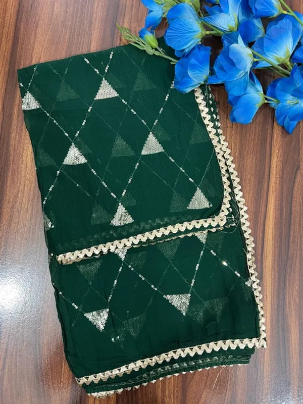 Bottle_Green_Chiffon_Sequins_Gota_Lace_Dupatta_For_Women